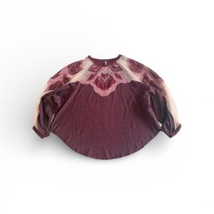 Free People Burgundy and Pink Long Sleeve Top